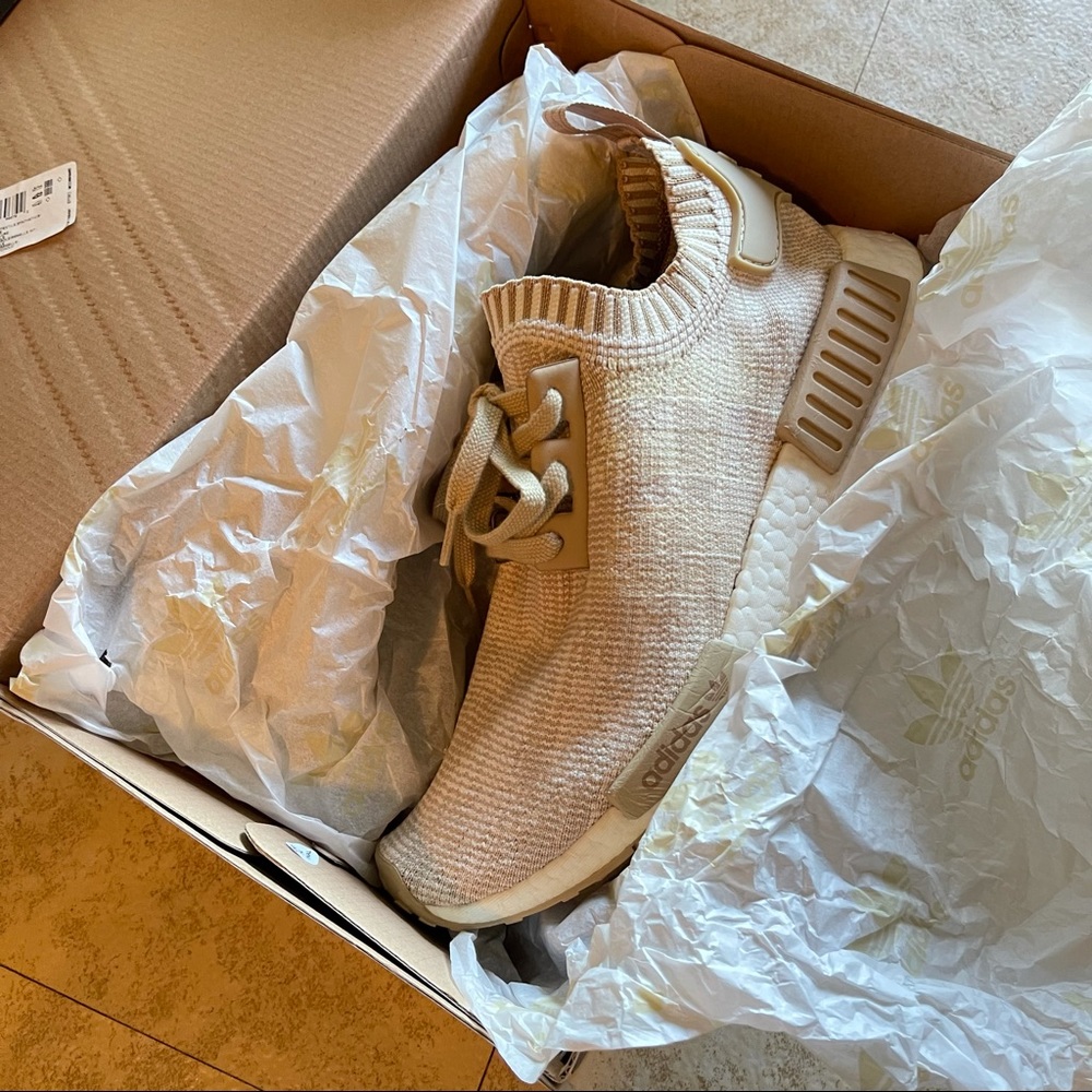 Size 10.5 Adidas NMD R1 PK Linen Khaki Sneakers